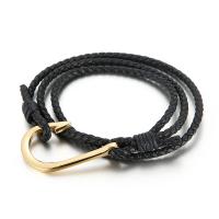 Bracelet homme, Acier titane, avec vachette cordon, Placage de couleur d'or, teints & pour homme, noire Environ 21.65 pouce, Vendu par PC