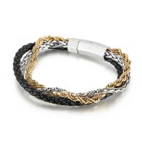 Bracelet homme, Acier titane, avec vachette cordon, Placage de couleur d'or, trois couches & teints & pour homme, couleurs mélangées Environ 8.66 pouce, Vendu par PC