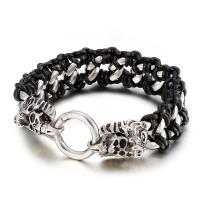 Acier titane bracelet, avec vachette cordon, styles différents pour le choix & pour homme, noire Environ 9.05 pouce, Vendu par PC