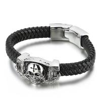 Acier titane bracelet, avec vachette cordon, teints & styles différents pour le choix & pour homme, noire Environ 8.66 pouce, Vendu par PC