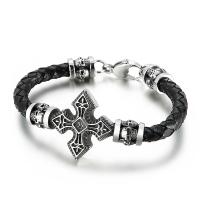 Acier titane bracelet, avec vachette cordon, pour homme, noire Environ 8.85 pouce, Vendu par PC