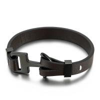 Acier titane bracelet, avec vachette cordon, pistolet noir plaqué, teints & pour homme, noire Environ 8.85 pouce, Vendu par PC