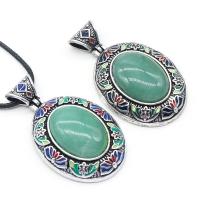 Gemstone Zinc Alloy Pendants, with Gemstone, Ellipse, silver color plated, DIY 