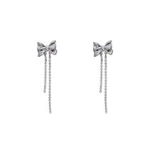 Cubic Zirconia Micro Pave Brass Earring, Bowknot, high quality silver color plated, fashion jewelry & micro pave cubic zirconia & for woman, silver color 