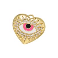 Cubic Zirconia Micro Pave Brass Pendant, Heart, gold color plated, micro pave cubic zirconia & enamel 