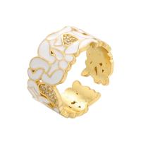 Brass Cuff Finger Ring, gold color plated, Adjustable & micro pave cubic zirconia & for woman & enamel 20mm 