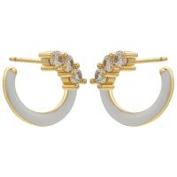 Cubic Zirconia Micro Pave Brass Earring, gold color plated, micro pave cubic zirconia & for woman & enamel 