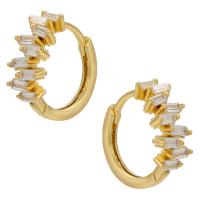 Brass Huggie Hoop Earring, plated, micro pave cubic zirconia & for woman 