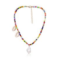 Petite perle en verre de collier 
, Seedbead, avec coquille & perle de plastique, avec 2.7inch chaînes de rallonge, styles différents pour le choix & pour femme, 27mm Environ 16.1 pouce, Vendu par PC