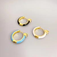 Brass Huggie Hoop Earring, 18K gold plated, fashion jewelry & for woman & enamel & with rhinestone 19mm 