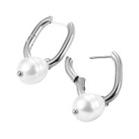 Huggie Hoop Drop Earring, 304 Stainless Steel, with Plastic Pearl, Vacuum Ion Plating, for woman 