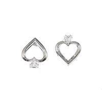 Asymmetric Earrings, Brass, Heart, platinum color plated, micro pave cubic zirconia & for woman & hollow 