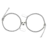 Pulseras para Parejas, acero inoxidable 304, con aleación de zinc, con 1.96inch extender cadena, Rectángular, Recubrimiento iónico al vacío, con magnético & diferentes estilos para la opción & para la pareja, 18x6mm, longitud:aproximado 7 Inch, 10Setsset/Grupo, Vendido por Grupo