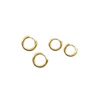 Brass Huggie Hoop Earring, Donut, gold color plated & for woman 