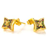 Cubic Zirconia Micro Pave Brass Earring, gold color plated, micro pave cubic zirconia & for woman 