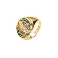 Cubic Zirconia Micro Pave Brass Finger Ring, gold color plated, Adjustable & micro pave cubic zirconia & for woman 18mm 