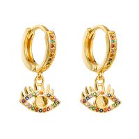 Huggie Hoop Drop Earring, Brass, Eye, gold color plated, micro pave cubic zirconia & for woman 