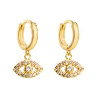 Huggie Hoop Drop Earring, Brass, Eye, gold color plated, micro pave cubic zirconia & for woman & hollow 