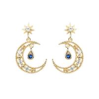 Cubic Zirconia Micro Pave Brass Earring, Moon and Star, plated, micro pave cubic zirconia & for woman & hollow 