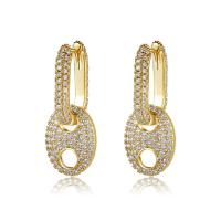 Huggie Hoop Drop Earring, Brass, gold color plated, micro pave cubic zirconia & for woman 