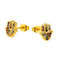 Cubic Zirconia Micro Pave Brass Earring, Hand, gold color plated, micro pave cubic zirconia & for woman, multi-colored 