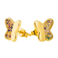 Cubic Zirconia Micro Pave Brass Earring, Butterfly, 18K gold plated, micro pave cubic zirconia & for woman, multi-colored 