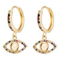 Huggie Hoop Drop Earring, Brass, Eye, gold color plated, micro pave cubic zirconia & for woman & hollow 