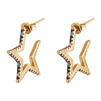 Cubic Zirconia Micro Pave Brass Earring, Star, gold color plated, micro pave cubic zirconia & for woman, multi-colored, 20mm 