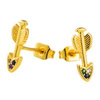 Cubic Zirconia Micro Pave Brass Earring, Arrow, 18K gold plated, micro pave cubic zirconia & for woman, multi-colored 