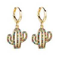 Huggie Hoop Drop Earring, Brass, Opuntia Stricta, gold color plated, micro pave cubic zirconia & for woman & hollow, multi-colored 