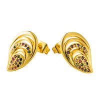 Cubic Zirconia Micro Pave Brass Earring, gold color plated, micro pave cubic zirconia & for woman, multi-colored 