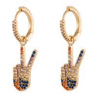 Huggie Hoop Drop Earring, Brass, Hand, gold color plated, micro pave cubic zirconia & for woman, multi-colored 