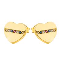 Cubic Zirconia Micro Pave Brass Earring, Heart, gold color plated, micro pave cubic zirconia & for woman, multi-colored 