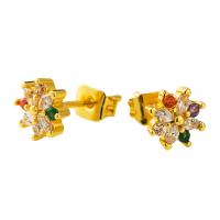 Cubic Zirconia Micro Pave Brass Earring, Flower, gold color plated, micro pave cubic zirconia & for woman, multi-colored 