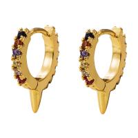 Brass Huggie Hoop Earring, gold color plated, micro pave cubic zirconia & for woman 