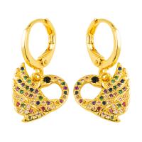 Huggie Hoop Drop Earring, Brass, Swan, gold color plated, micro pave cubic zirconia & for woman 