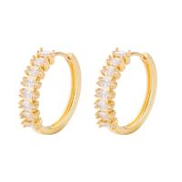 Brass Huggie Hoop Earring, gold color plated, micro pave cubic zirconia & for woman, 25mm 