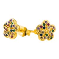 Cubic Zirconia Micro Pave Brass Earring, Flower, gold color plated, micro pave cubic zirconia & for woman, multi-colored 