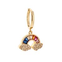 Huggie Hoop Drop Earring, Brass, Rainbow, gold color plated & micro pave cubic zirconia & for woman, multi-colored Approx 17.71 Inch 