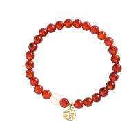 Pulsera de Ágata Roja de Yunnan, Yunnan Red Agate, con metal, chapado en color dorado, Joyería & unisexo, Rojo, 8mm,6mm, longitud:aproximado 14-17 cm, Vendido por UD