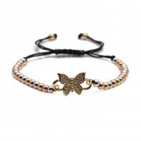 Cubic Zirconia Micro Pave Brass Bracelet, with Nylon Cord, Butterfly, plated & micro pave cubic zirconia & for woman .7 Inch 