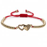 Cubic Zirconia Micro Pave Brass Bracelet, with Nylon Cord, Heart, plated & micro pave cubic zirconia & for woman .7 Inch 