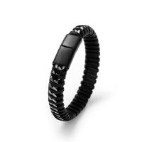 cuir de peau de vache bracelet, avec acier inoxydable 316L, beignet, Placage sous vide noir, bijoux de mode & longueur différente pour le choix & pour homme, noire Vendu par PC