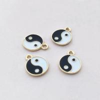 Zinc Alloy Enamel Pendants, Flat Round, gold color plated, ying yang & DIY, mixed colors 