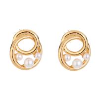 Glass Zinc Alloy Earring, with Glass Pearl, gold color plated, fashion jewelry & for woman 