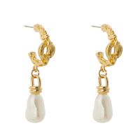 Glass Zinc Alloy Earring, with Glass Pearl, gold color plated, fashion jewelry & for woman 