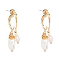 Glass Zinc Alloy Earring, with Glass Pearl, gold color plated, fashion jewelry & for woman 