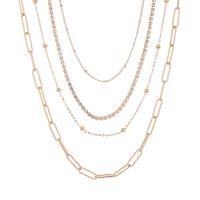 Collier de mode Multi couche, alliage de zinc, Placage de couleur d'or, multicouche & pour femme & avec strass, 480mm, Vendu par PC