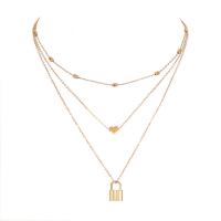 Collier de mode Multi couche, alliage de zinc, avec laiton, Placage de couleur d'or, multicouche & pour femme, 500mm, Vendu par PC