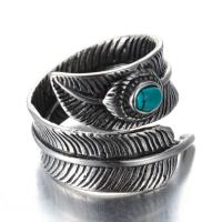 Acier inoxydable 304 Cuff Bague, avec turquoise, forme de plume, Placage, normes différentes pour le choix & pour homme, plus de couleurs à choisir, Vendu par PC